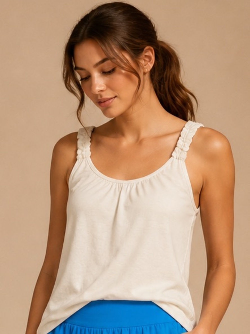 Grace White Sleeveless Top | Pima Cotton Modal Blend | Size L